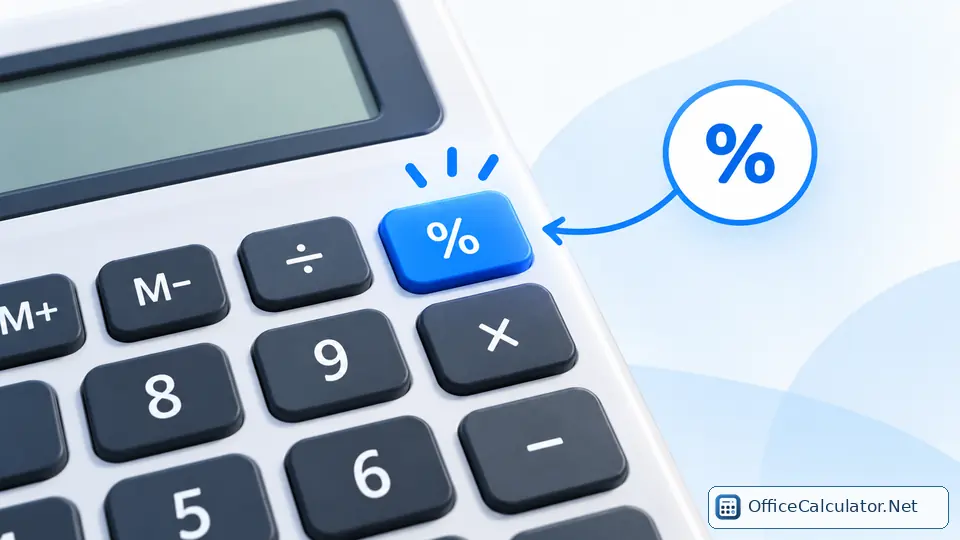 Percent key highlighted on a desktop calculator keypad